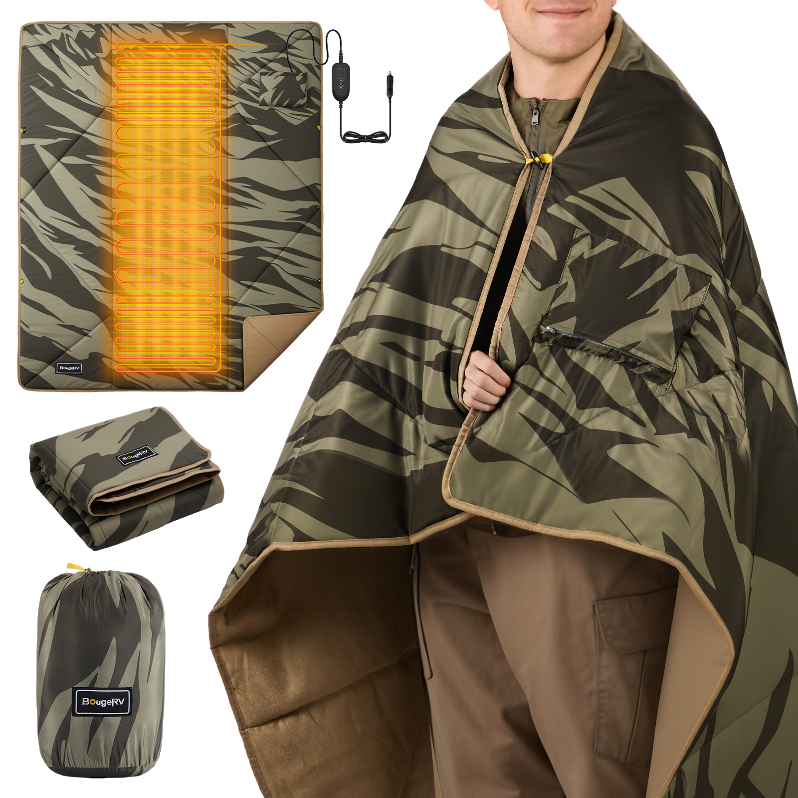 BougeRV 12V電気毛布│コンパクト・軽量・20時間連続使用可能