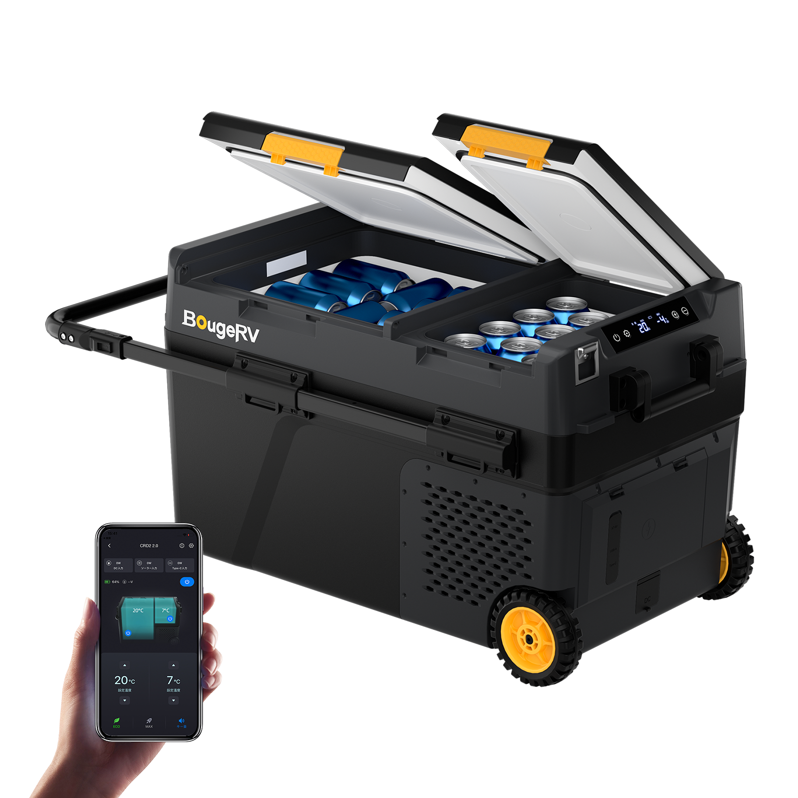 BougeRV車載冷蔵庫 BougeRV CRD2 V2.0 2室独立 車載冷蔵庫 40L｜2室温度設定・スマホ操作
