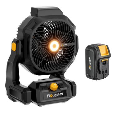 BougeRV F02 アウトドア充電式扇風機｜着脱式バッテリー・15時間連続稼働・LED搭載