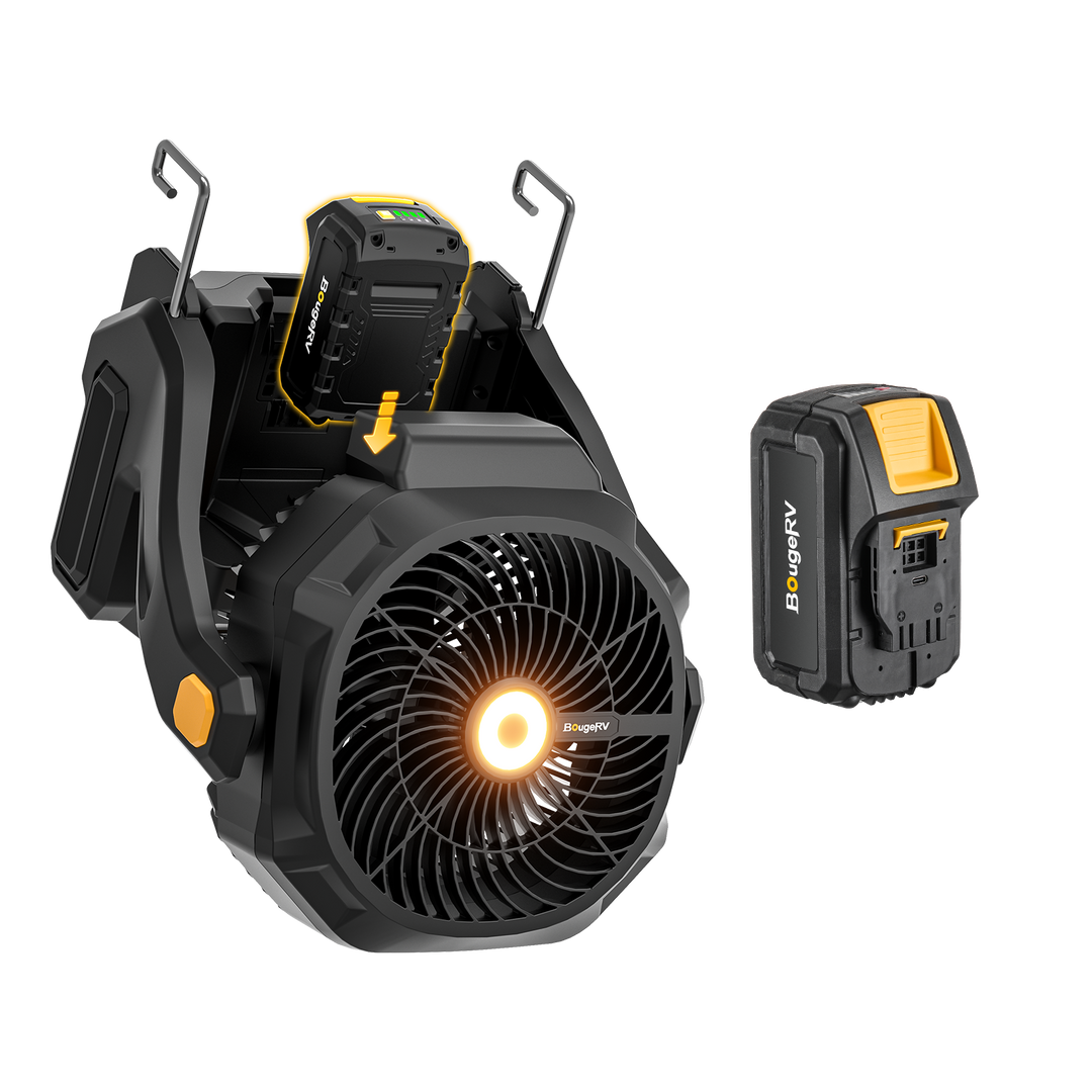 BougeRV F02 ポータブル充電式扇風機｜着脱式バッテリー・15時間連続稼働・LED搭載