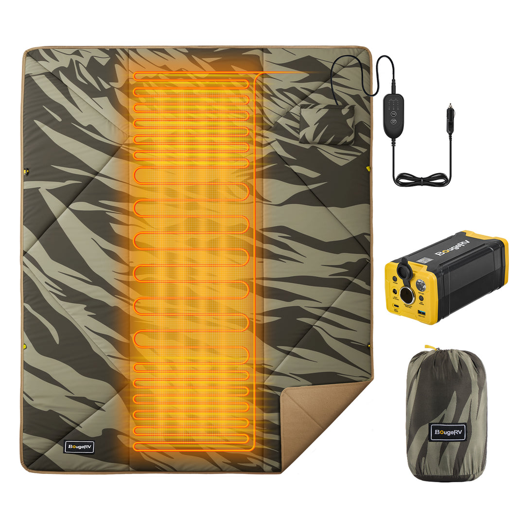 BougeRV 12V電気毛布│コンパクト・軽量・20時間連続使用可能 (グリーン)