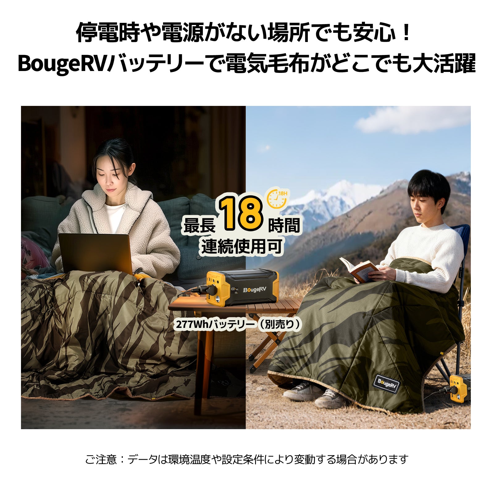 BougeRV 12V電気毛布│コンパクト・軽量・20時間連続使用可能