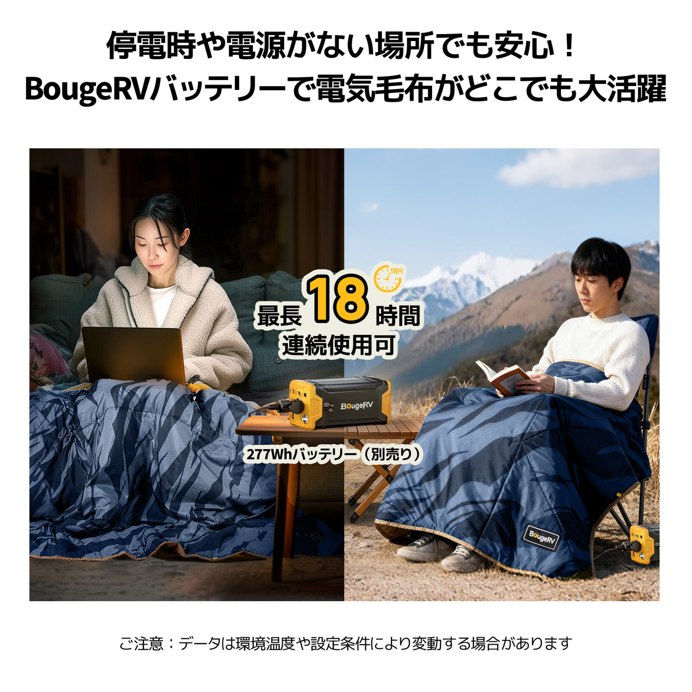 BougeRV 12V電気毛布│コンパクト・軽量・20時間連続使用可能 (ブルー)