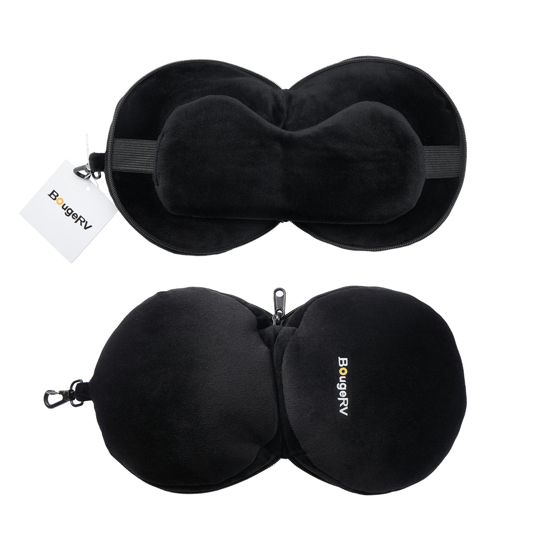 【販路限定】BougeRVアイマスク付きピロー│1個3役・コンパクト・持ち運び便利 · ブラック