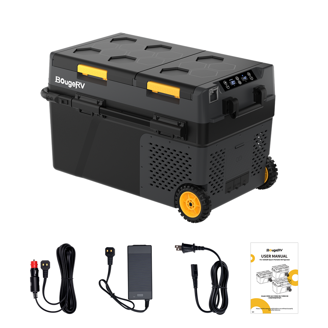 BougeRV CRD2ポータブル冷蔵庫 40L│デュアルゾーン・個別制御可能・ハンドル＆キャスター付き