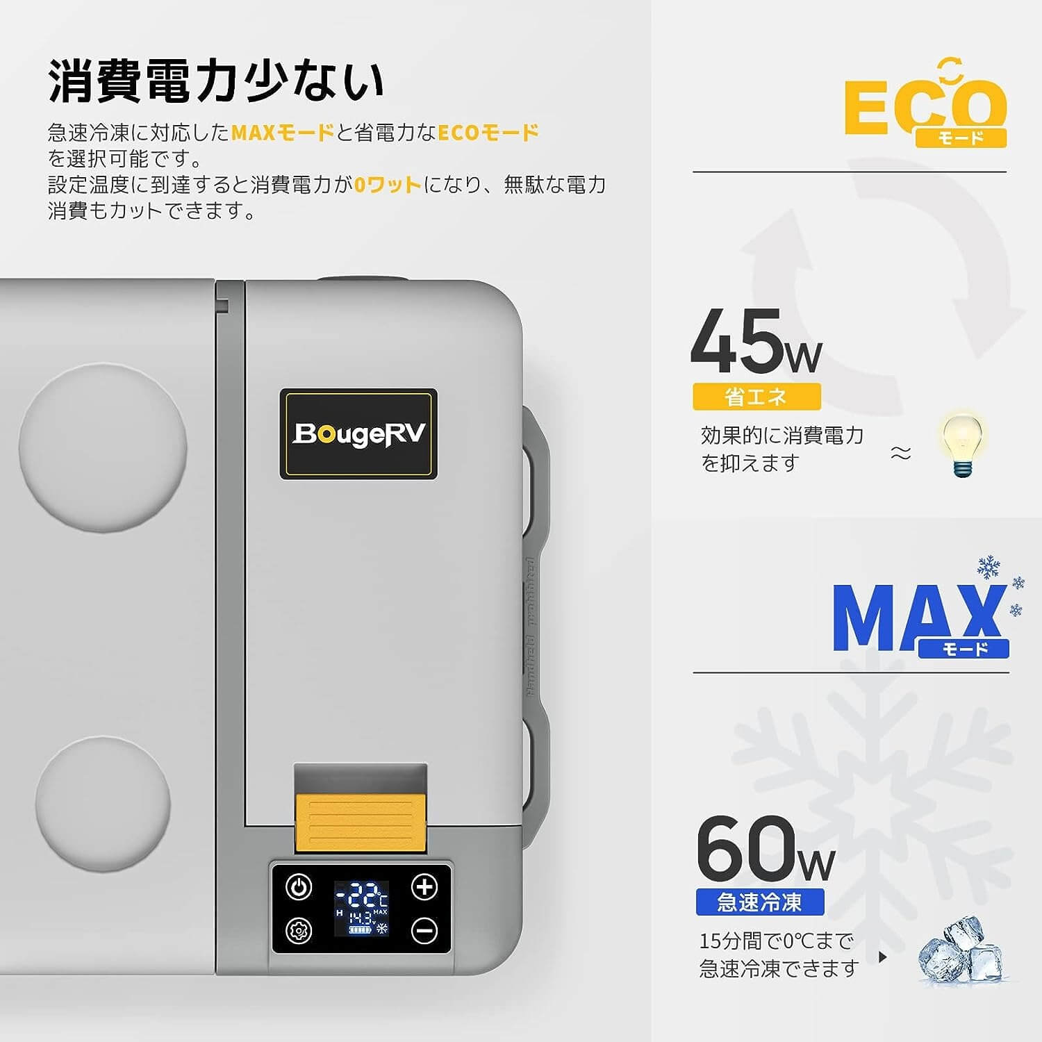 BougeRV CR Pro ポータブル冷蔵庫|バッテリー内蔵可能・急速冷凍 – JP