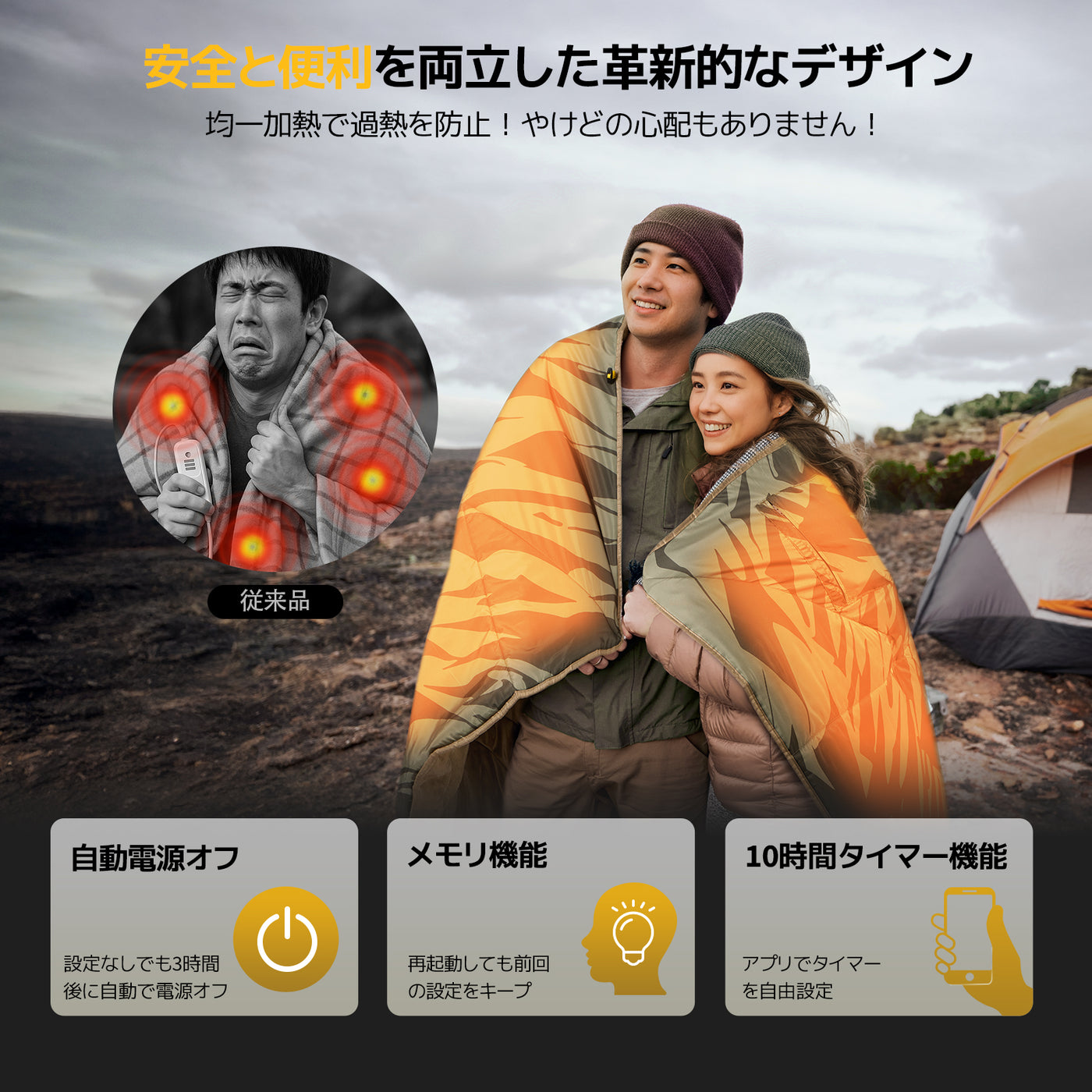 BougeRV 12V電気毛布│コンパクト・軽量・20時間連続使用可能 (グリーン)