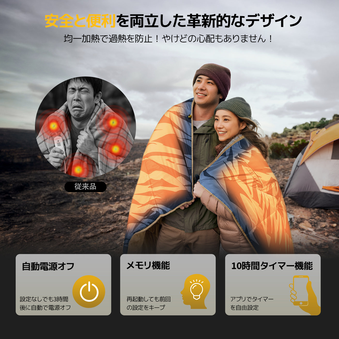 BougeRV 12V電気毛布│コンパクト・軽量・20時間連続使用可能 (ブルー)
