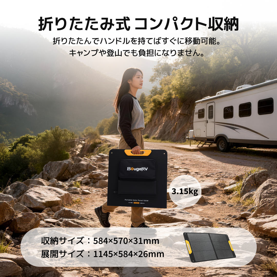 BougeRV 100W ソーラーパネル 25%高変換効率 グラスファイバー採用