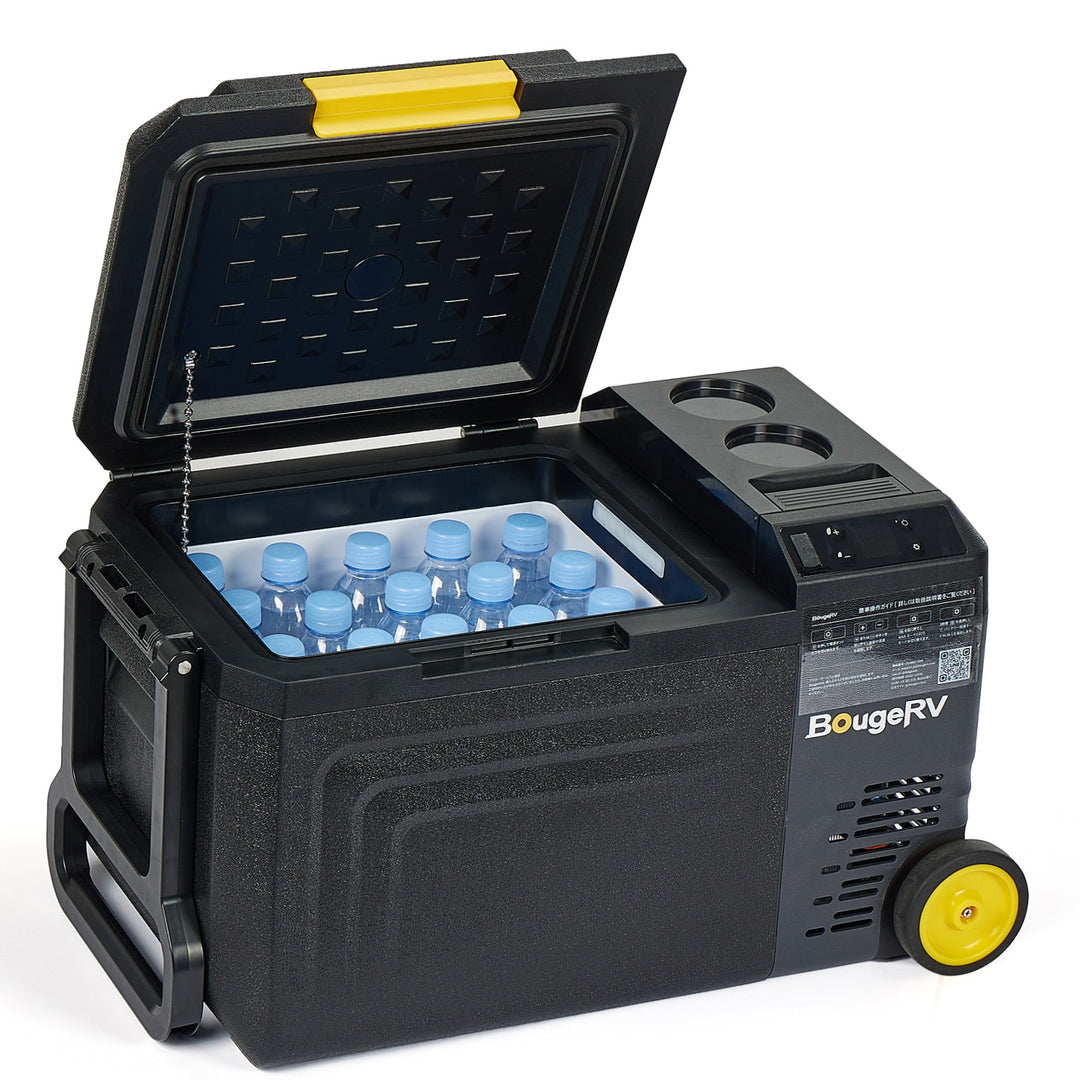 BougeRV CRD Mini ポータブル冷蔵庫|牽引ハンドル・キャスター付き ブラック 19L