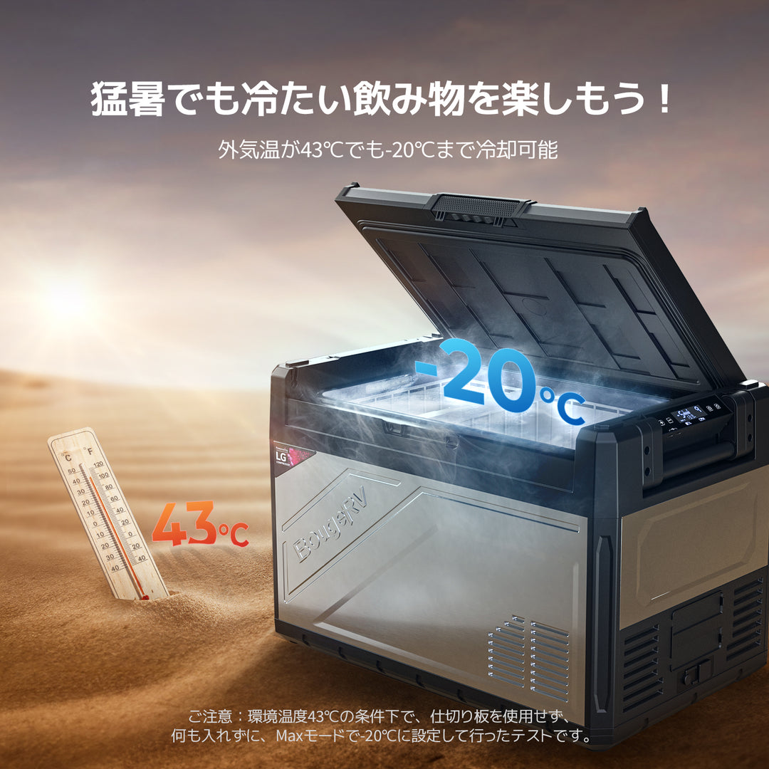 BougeRV Rocky2ポータブル冷蔵庫│2室独立制御・LG高性能コンプレッサー採用 52L