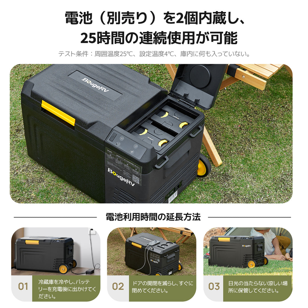 BougeRV CRD Mini ポータブル冷蔵庫|牽引ハンドル・キャスター付き ブラック 19L