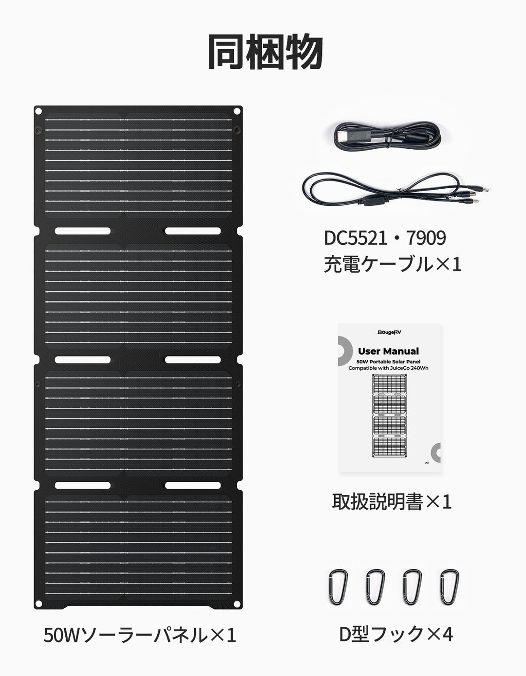 BougeRV 50W ソーラーパネル｜JuiceGo専用充電可能 · コンパクト· 耐衝撃