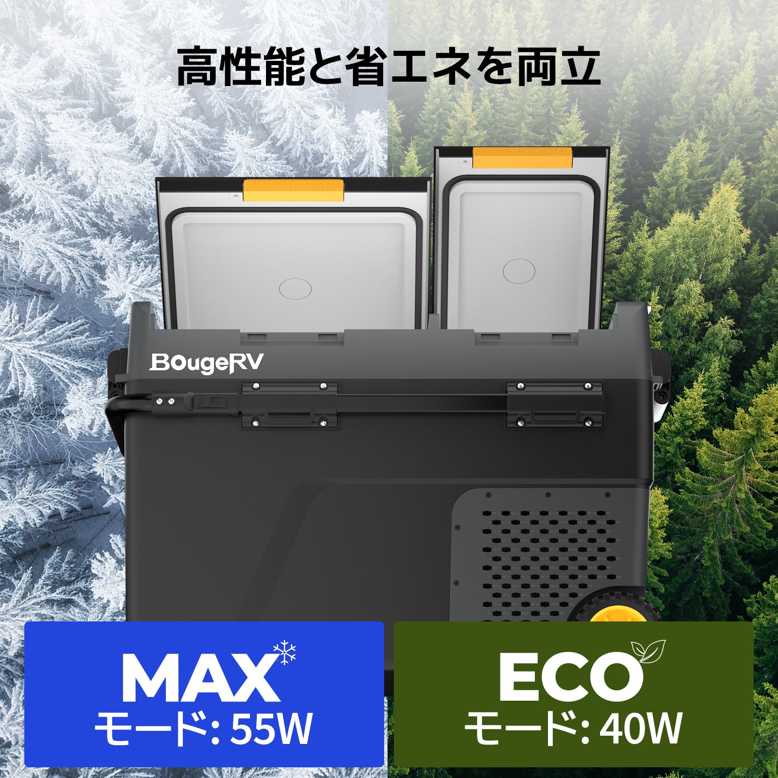 BougeRV CRD2ポータブル冷蔵庫 50L│デュアルゾーン・個別制御可能