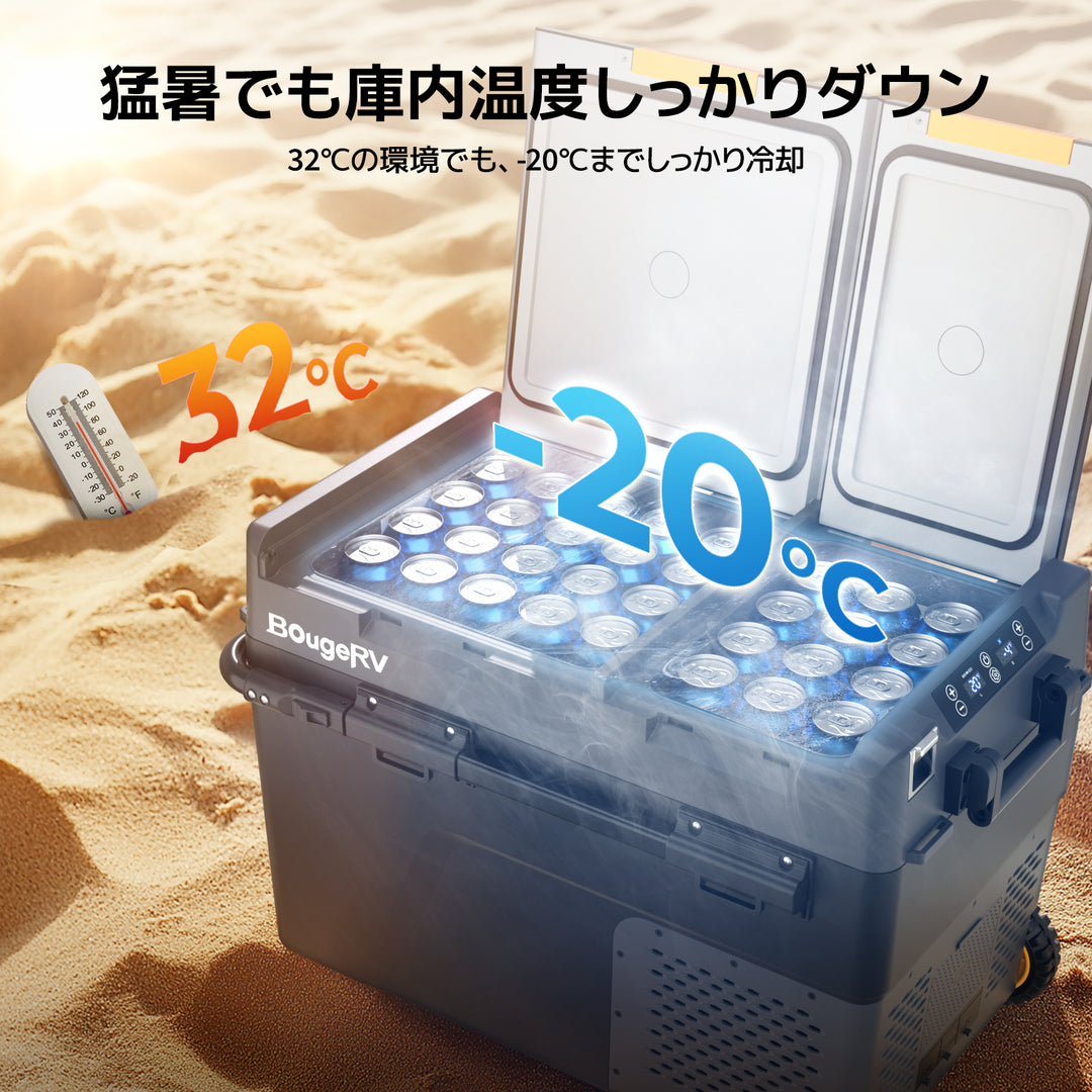 BougeRV CRD2ポータブル冷蔵庫 50L│デュアルゾーン・個別制御