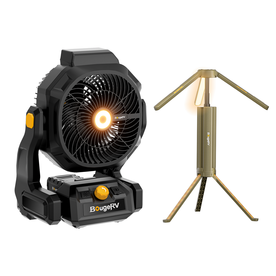 BougeRV F02 ポータブル充電式扇風機｜着脱式バッテリー・15時間連続稼働・LED搭載
